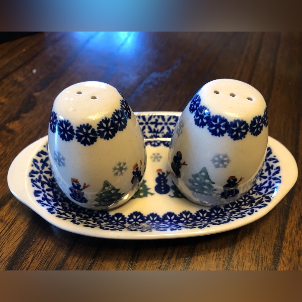 Made in Poland Salt and Pepper Shakers with Tray